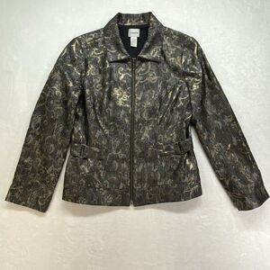 Chico's Jacket Womens 0(Small) Gray MultiColor Metallic Brocade Zip Front Blazer